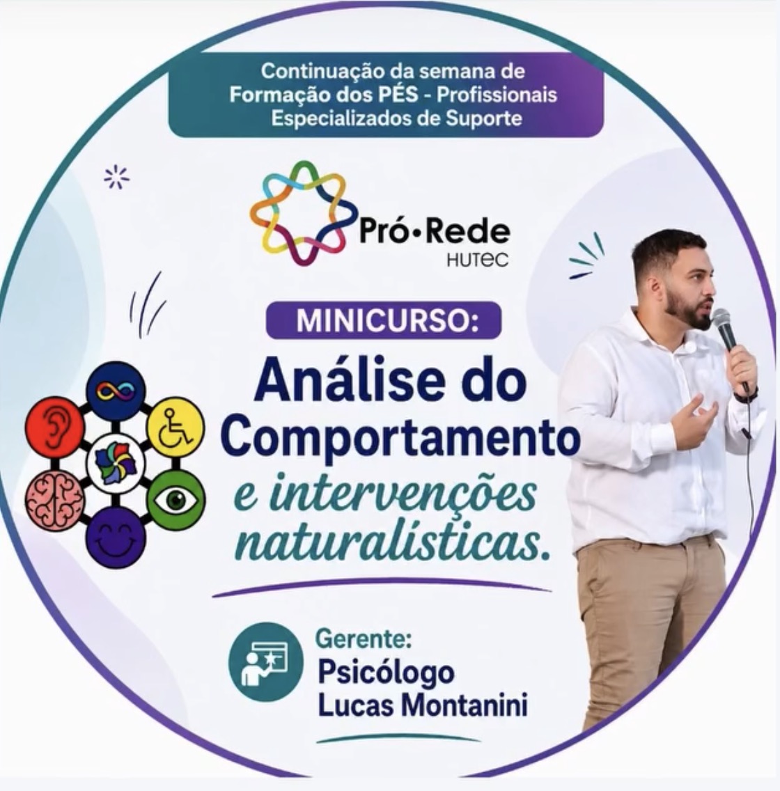 Lucas Montanini ministrando minicurso sobre Análise do Comportamento e intervenções naturalísticas